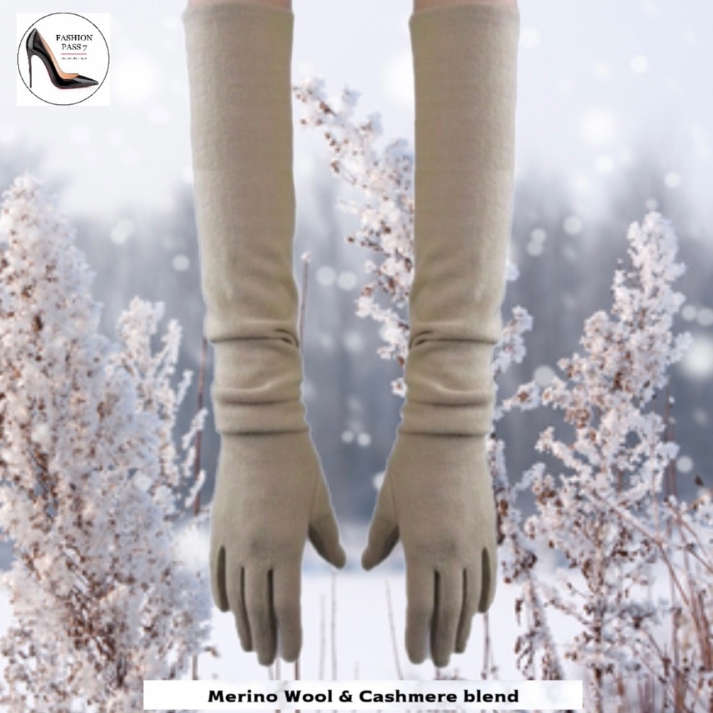 Luxury Long Cashmere Merino Wool Gloves Classic Beige Driving Winter Warm gloves
